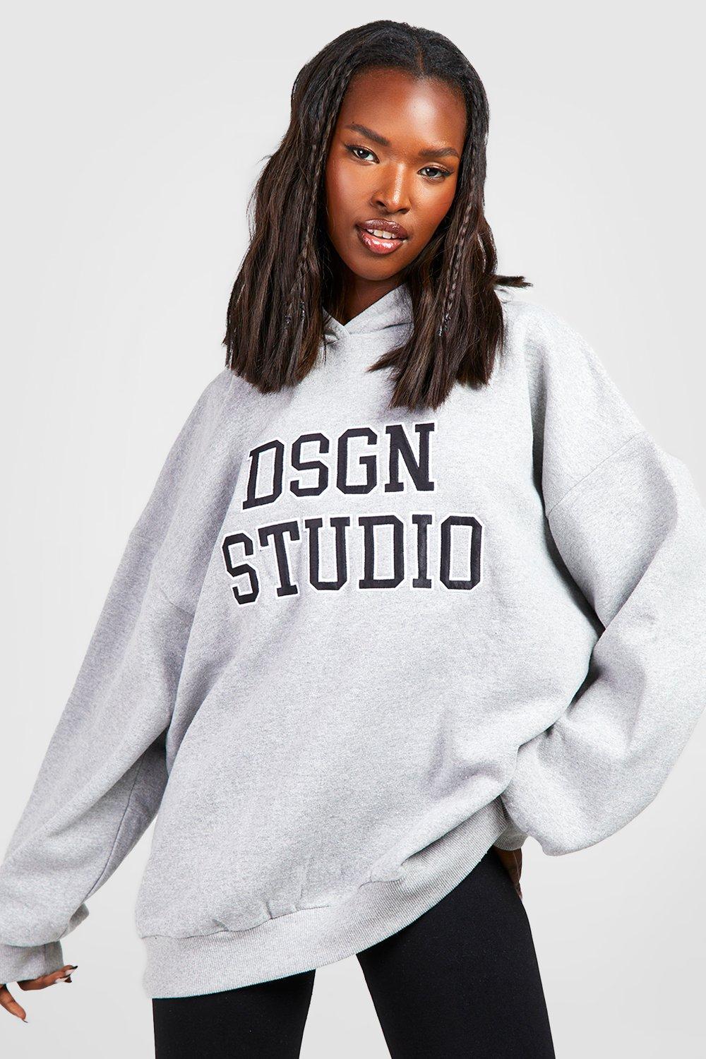 Cobalt Puff Print Dsgn Studio Slogan Oversized Hoodie | boohoo UK